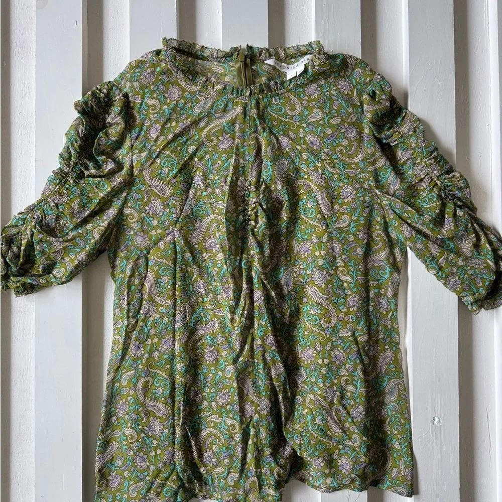 Veronica Beard Green Paisley Blouse - Picture 1 of 6